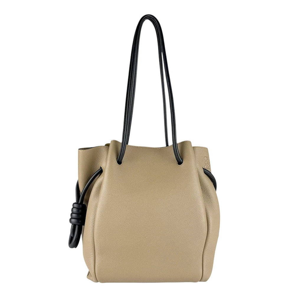 Loewe Flamenco Knot Leather Shoulder Bag Beige Cream Black